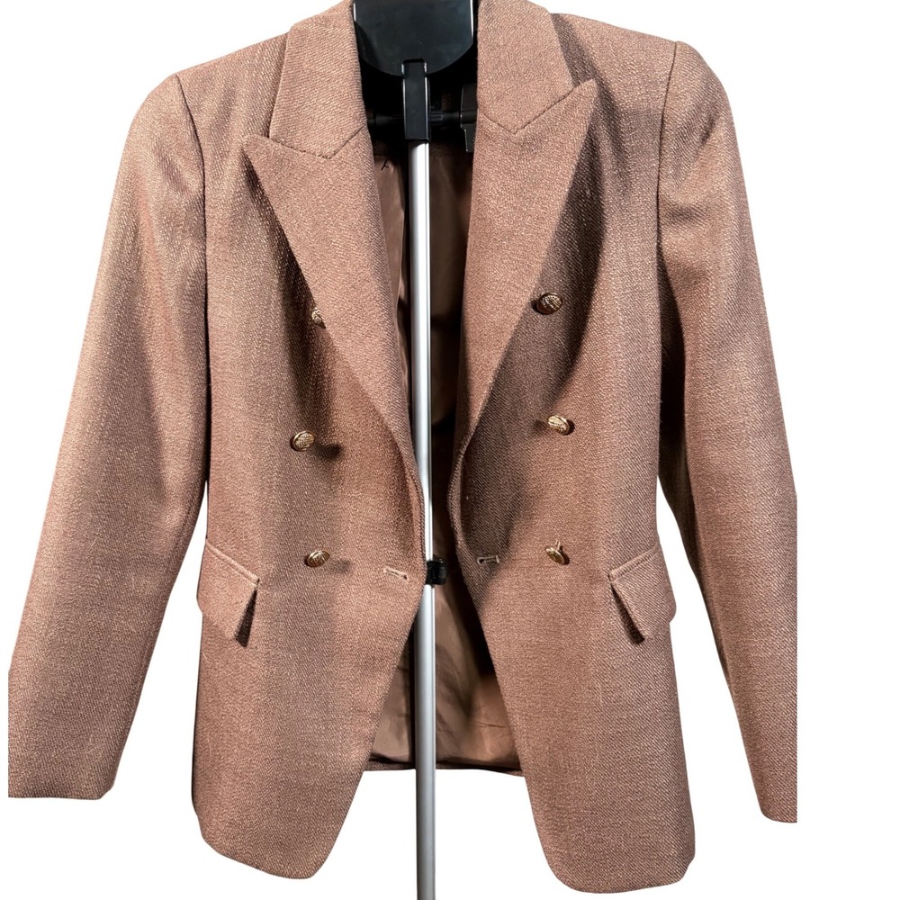 Mina Self Double Breasted‎ Blazer Brown Metallic Thread Tailored Jacket Size S
